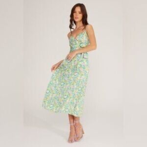 Lush Vibrant Floral Midi Dress Blue Yellow Size Medium